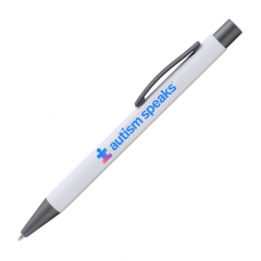 White Bowie Softy Pen with Autism Speaks logo